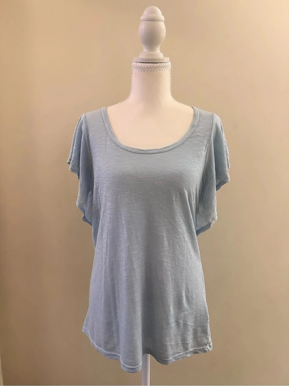 Michael Stars Jana Scoop Neck Flutter Sleeve Top Blue